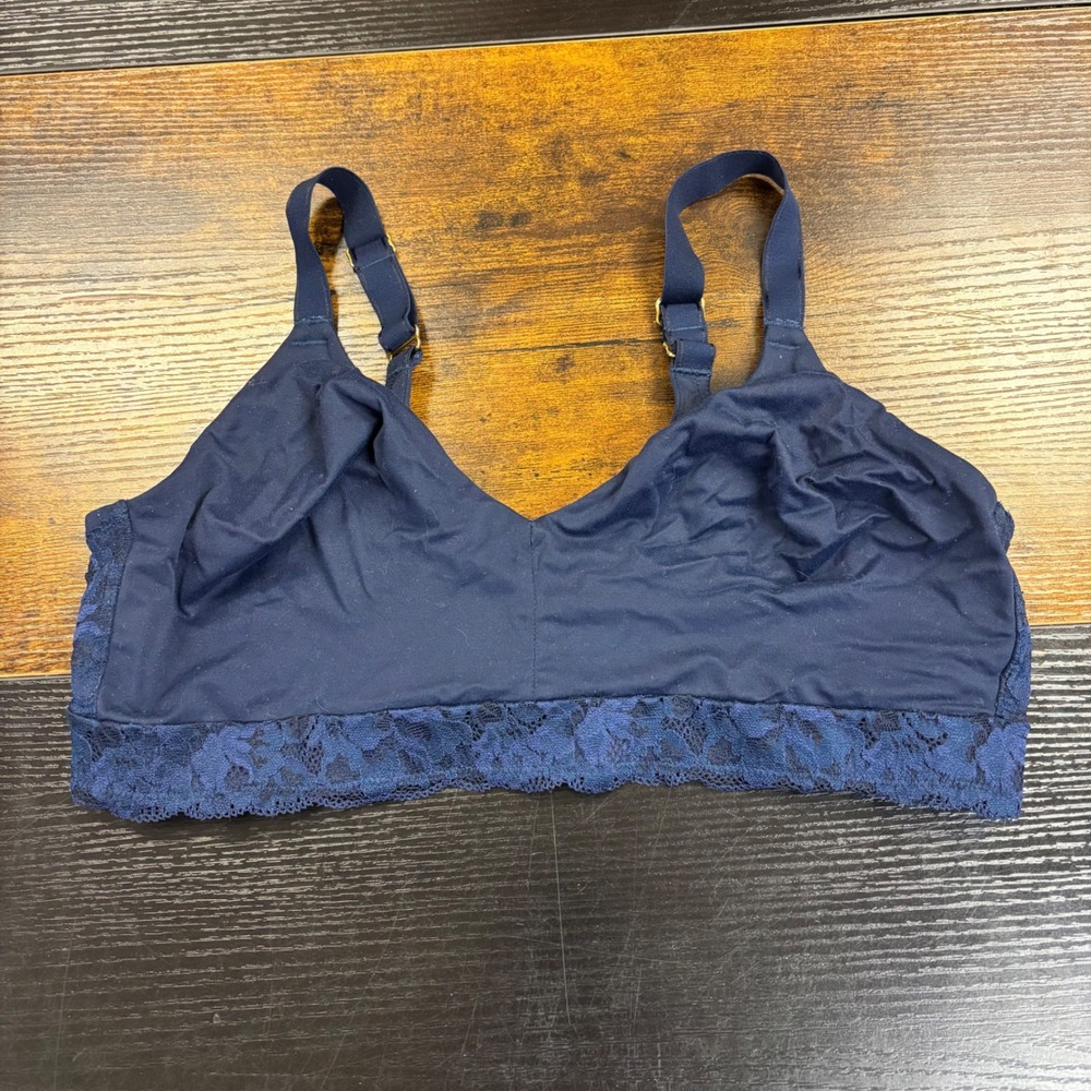 Soma Embraceable Women's Wireless Unlined Lace Trim Bra Navy Blue XL 082003